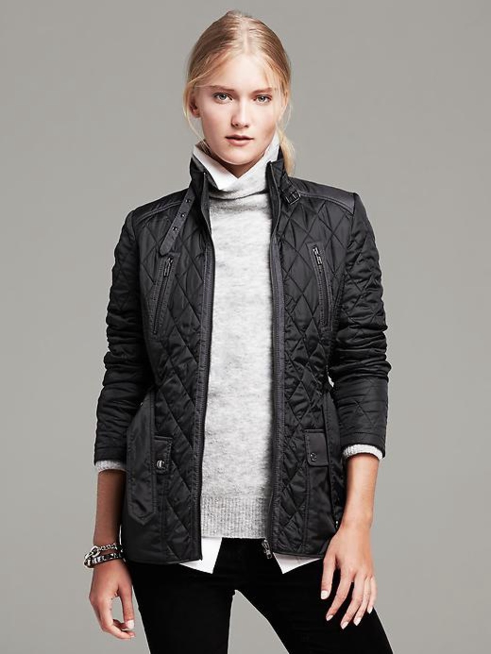 NWOT Banana Republic Quilted Black Field Jacket with Button Pockets